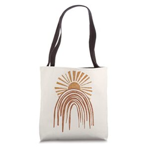 rustic sun and abstract terracotta boho rainbow arches tote bag