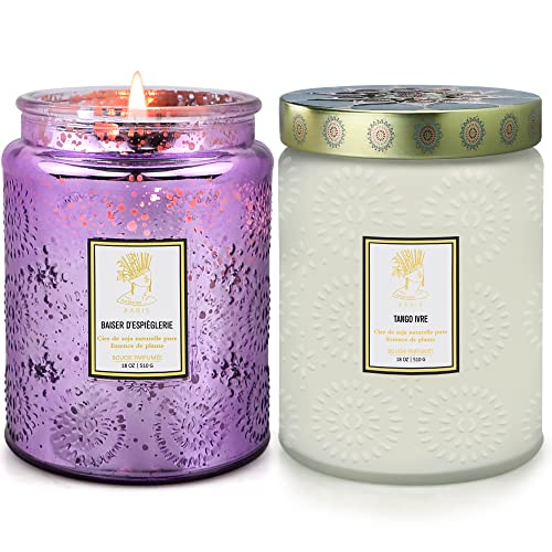 Candles, Lavender Candles Relief Scented Candle, 2 Pack 36oz Large Glass Jar Candles for Home Scented, 280 Hours Long Lasting Aromatherapy Soy Candle, Gifts for Women Mother and Friend