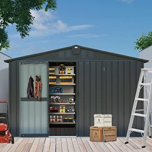domi outdoor storage shed 10×8 ft, metal tool sheds storage house with lockable double door,large bike shed waterproof for garden,backyard,lawn