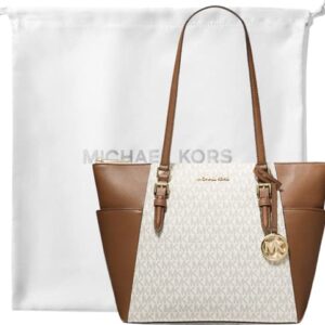 Michael Kors Charlotte Signature Large Top Zip Tote, Shoulder Bag bundle with XL Dust Bag Vanilla