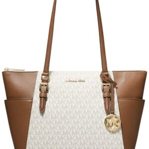 Michael Kors Charlotte Signature Large Top Zip Tote, Shoulder Bag bundle with XL Dust Bag Vanilla