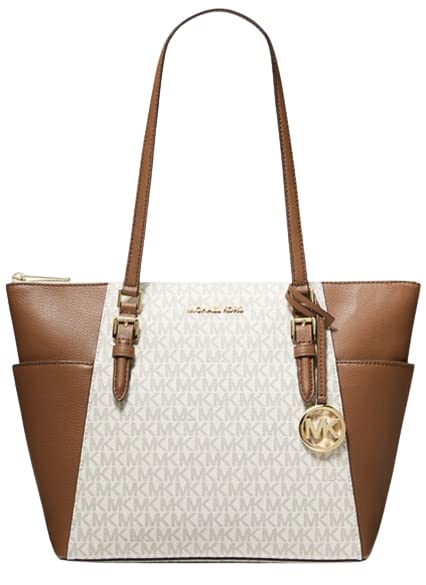 Michael Kors Charlotte Signature Large Top Zip Tote, Shoulder Bag bundle with XL Dust Bag Vanilla