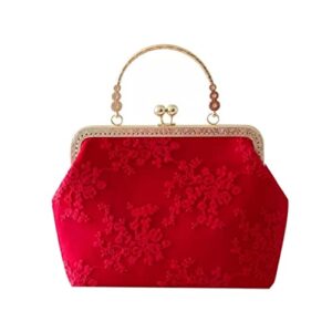 zlxdp women’s evening dress bag women’s handbag vintage red handbag metal frame kiss lock shoulder bag