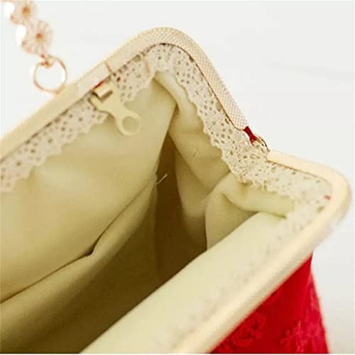 ZLXDP Women's Evening Dress Bag Women's Handbag Vintage red Handbag Metal Frame kiss Lock Shoulder Bag