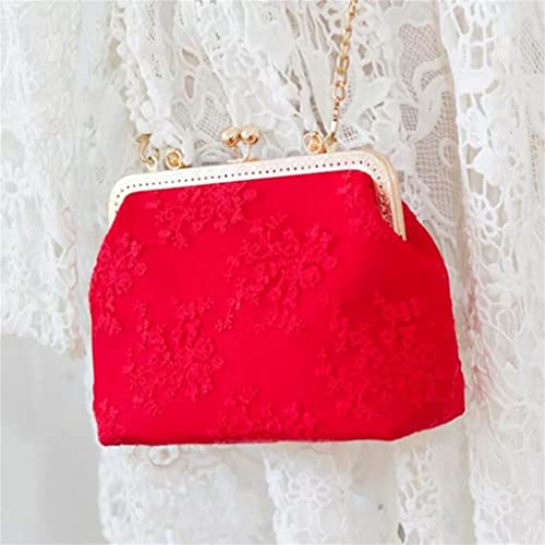 ZLXDP Women's Evening Dress Bag Women's Handbag Vintage red Handbag Metal Frame kiss Lock Shoulder Bag