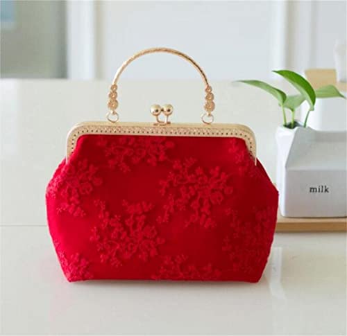 ZLXDP Women's Evening Dress Bag Women's Handbag Vintage red Handbag Metal Frame kiss Lock Shoulder Bag