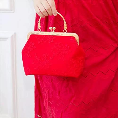 ZLXDP Women's Evening Dress Bag Women's Handbag Vintage red Handbag Metal Frame kiss Lock Shoulder Bag