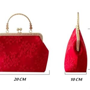 ZLXDP Women's Evening Dress Bag Women's Handbag Vintage red Handbag Metal Frame kiss Lock Shoulder Bag