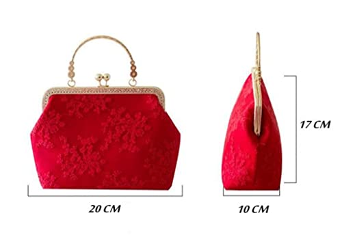 ZLXDP Women's Evening Dress Bag Women's Handbag Vintage red Handbag Metal Frame kiss Lock Shoulder Bag