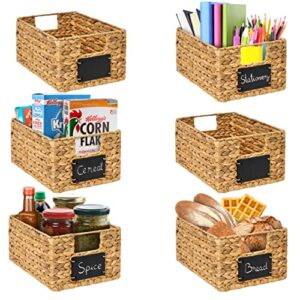 barien 6 pcs 12″ x 9″ x 6″ natural water hyacinth storage baskets, rectangular wicker basket with built-in handles, woven cube storage bin with chalkboard label chalk marker (natural – set of 6)