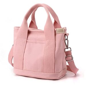 Large Capacity Multi-Pocket Handbag Canvas Handmade Crossbody Bags Shoulder Tote Bag for Women (Pink-Style B)