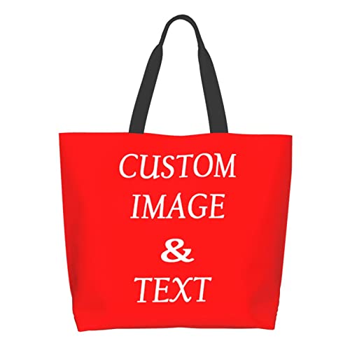 Personalized Shoulder Bag with Custom Text Photo Tote Bag for Women Red One Size