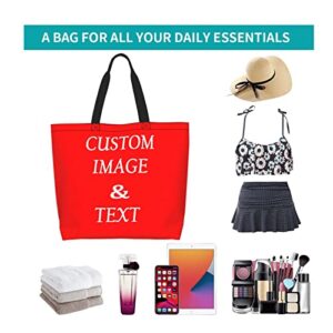 Personalized Shoulder Bag with Custom Text Photo Tote Bag for Women Red One Size