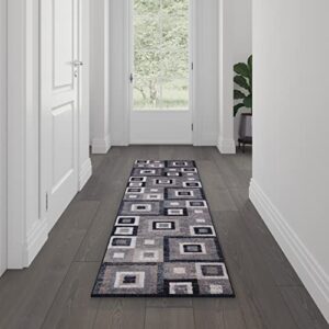 flash furniture gideon collection 2′ x 7′ abstract area rug – blue, grey, and white olefin facing – cotton backing – living room or bedroom