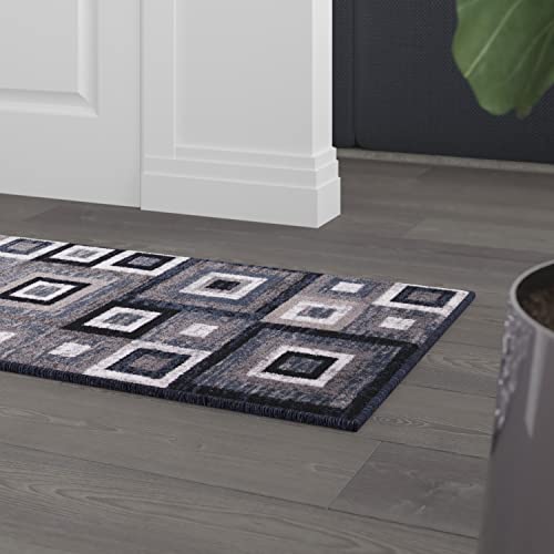 Flash Furniture Gideon Collection 2' x 7' Abstract Area Rug - Blue, Grey, and White Olefin Facing - Cotton Backing - Living Room or Bedroom