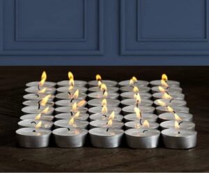 pomp glow tealights (24 pack) | white unscented decorative tea light candles that will light up your home, wedding, dinner & any special occasion | long lasting, smokeless, mess free candles