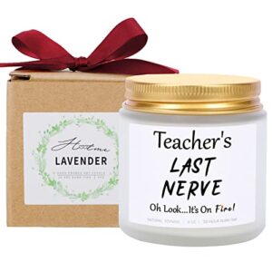 luckybunny teacher’s last nerve candles gifts, 4 oz lavender scented soy candles, teacher appreciation gift, naughty christmas gift for teacher, funny thank you gift from student