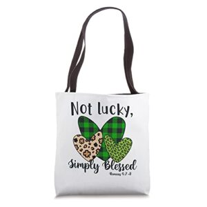 not lucky simply blessed shamrock christian st patricks day tote bag