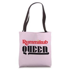 rummikub queen logo with royal crown black ink tote bag