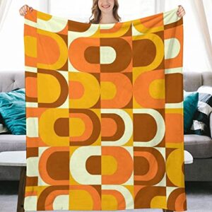 70s pattern retro orange and brown tones flannel fleece throw blankets 50″x40″ lightweight fluffy winter fall blanket cozy soft fuzzy plush home decor for couch bed sofa bedroom living room travel