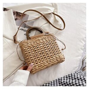 quul summer women tote bags handbags purses weave drawstring closure wooden handle beach shoulder bag