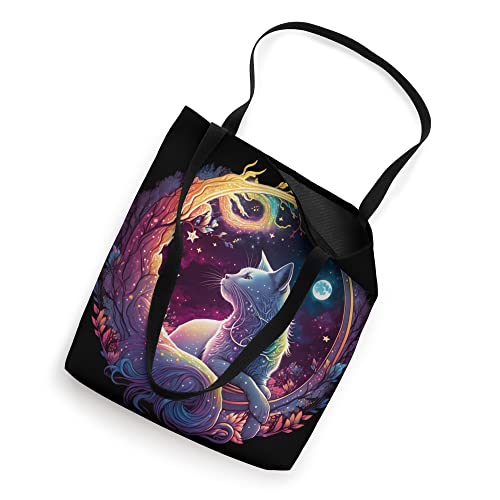 Embrace Mystical Vibes with Cat and Moonlight Design Tote Bag
