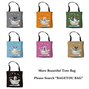 BAGEYOU Funny Basset Hound Take a Shower Tote Bag Dog with Yellow Duck Casual Shoulder Shopping Bags for Woman Girls Black