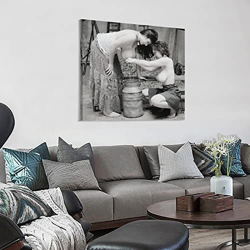 Female Sexy Milking Breast Milk Art Black and White Poster Canvas Painting Posters and Prints Wall Art Pictures for Living Room Bedroom Decor 24x24inch(60x60cm) Frame-Style