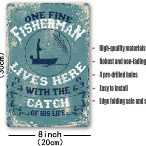 Fishing Decor Vintage Fishing Tin Signs For Man Cave Sign Fishing Wall Art Funny Garage Signs For Men Fish Cabin Lake House Metal Sign Gifts For Fisherman One Fine Fisherman Lives Here With The Catch Of His Life Sign 8x12 Inches