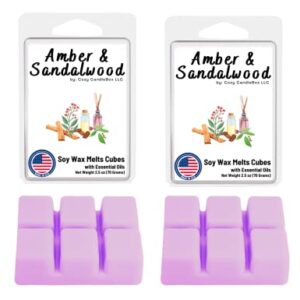 Soy Wax Melts| Made in USA | Plant Based Soy Wax | Amber and Sandalwood Soy Wax Cubes | 2 Packs | Net Weight 5 oz. (141 Grams) | 12 Scented Wax Cubes | Wax Cubes for Wax Warmer | Cozy Candlebox