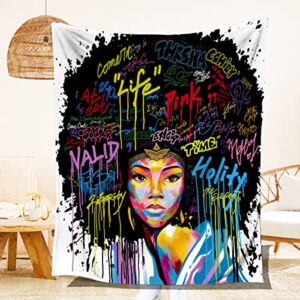 textattr20 black girl fleece throw blankets for kids teen girls women adults, personalized african american graffiti blanket throw big 60×80 inch twin size, comfy throws blanket for girls bed bedroom