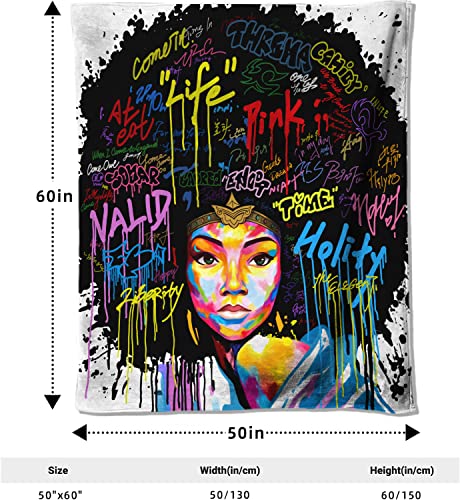 Textattr20 Black Girl Fleece Throw Blankets for Kids Teen Girls Women Adults, Personalized African American Graffiti Blanket Throw Big 60x80 Inch Twin Size, Comfy Throws Blanket for Girls Bed Bedroom