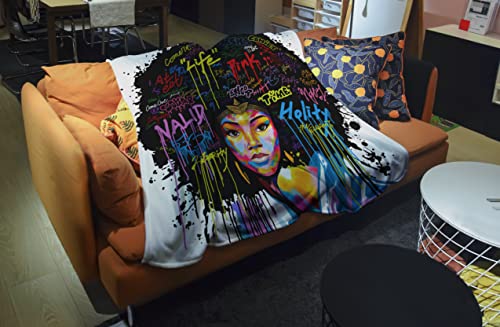 Textattr20 Black Girl Fleece Throw Blankets for Kids Teen Girls Women Adults, Personalized African American Graffiti Blanket Throw Big 60x80 Inch Twin Size, Comfy Throws Blanket for Girls Bed Bedroom