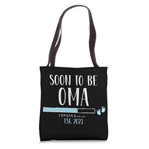 soon to be oma 2023 loading pregnancy announcement boy tote bag