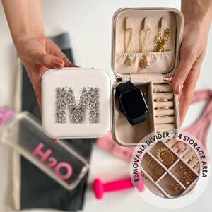 Personalized Initial Jewelry Box Gifts for Women - White & Pink Colors - Travel Organizer Case for Girls - Bridesmaid Gift (Pink Box #J)