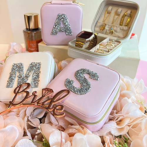 Personalized Initial Jewelry Box Gifts for Women - White & Pink Colors - Travel Organizer Case for Girls - Bridesmaid Gift (Pink Box #J)