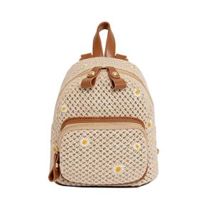 owgsee summer trendy handmade woven crochet straw backpack boho backpack purse for women vacation (beige)