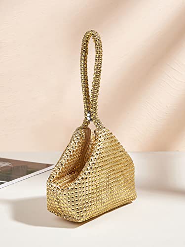 Verdusa Women's Rhinestone Evening Handbag Mini Bag Clutch Purse Gold one-size