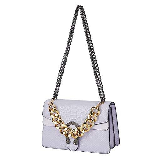 Aiqudou Crossbody Handbags for Women Snake Print Leather Shoulder Bag Chain Purse Satchel Evening Bag(New Purple)