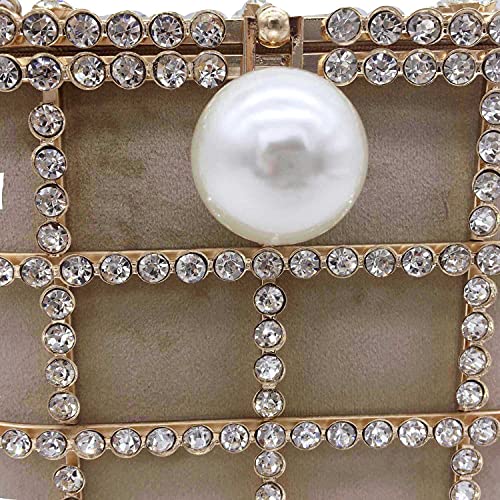 DDQYYSPP Synthetic Pearl Top-Handle Women Metal Bucket Bag Crystal Evening Purses and Clutches Formal Wedding Handbags