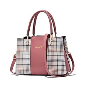 womens purses and handbags pu leather shoulder bags ladies designer top handle satchel tote bag (pink)