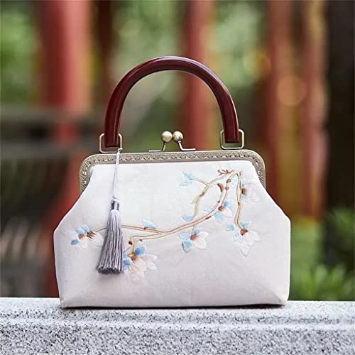 ZLXDP Traditional Embroidery Bag Chinese Tassel Handbag Women's Cheongsam Bag Hanfu Dinner Handbag (Color : D, Size : 26cmx17cmx8cm(LxHxW))