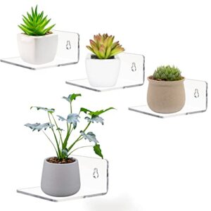 acrylic small adhesive wall shelves,mini floating shelves,acrylic display shelves,ledges for pop figures,plant,picture photo modern wall for bedroom decor living room wall mounted – clear