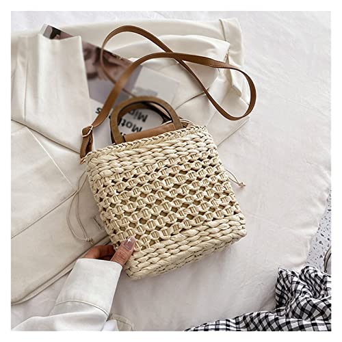 QUUL Summer Women Tote Bags Handbags Purses Weave Drawstring Closure Wooden Handle Beach Shoulder Bag