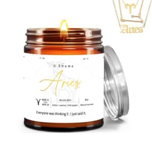 u.ehome aries zodiac gifts，aries gifts for women，march birthday gifts for women, zodiac sign gifts，astrology gifts for women，all-natural soy wax – 8oz,50 hour burn
