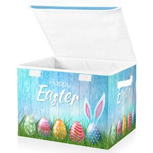 senya Easter Storage Baskets Collapsible Storage Bins with Lids, Happy Easter Bunny Eggs Storage Boxes Clothes Baskets for Organizing