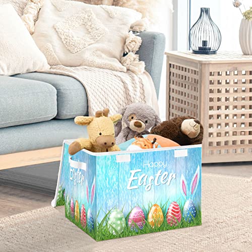 senya Easter Storage Baskets Collapsible Storage Bins with Lids, Happy Easter Bunny Eggs Storage Boxes Clothes Baskets for Organizing