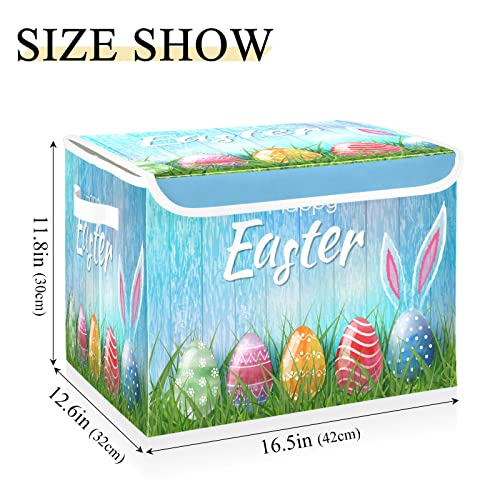 senya Easter Storage Baskets Collapsible Storage Bins with Lids, Happy Easter Bunny Eggs Storage Boxes Clothes Baskets for Organizing