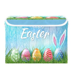 senya Easter Storage Baskets Collapsible Storage Bins with Lids, Happy Easter Bunny Eggs Storage Boxes Clothes Baskets for Organizing