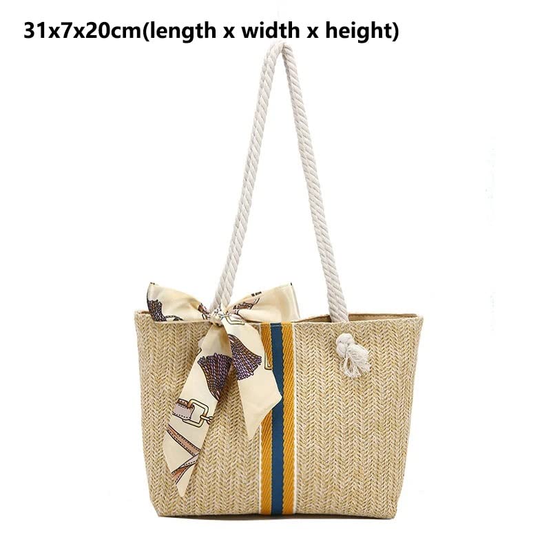 LIUZH Large Bag Woven Women's Tote Shoulder Bag Striped Buckle Handbags Women Summer (Color : Black, Size : 1)